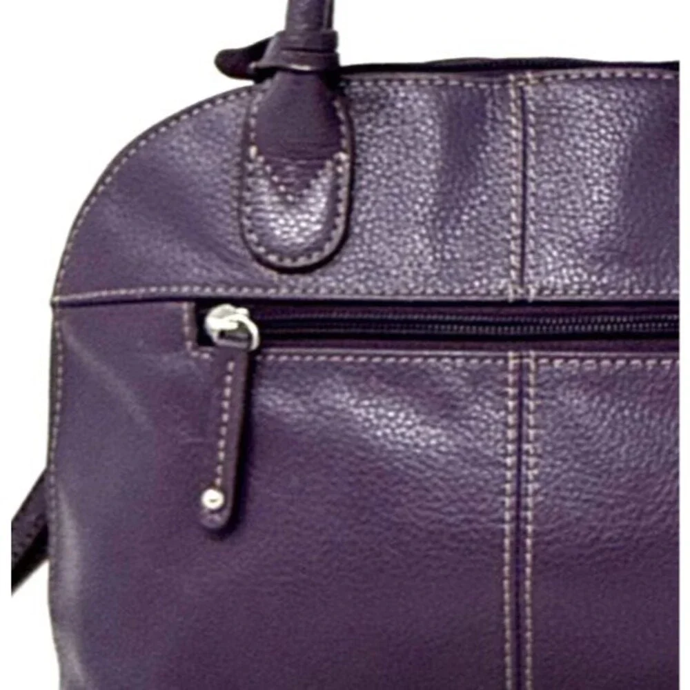 Tignanello Fab Function Dome Satchel Plum Purple Pebbled Leather Crossbody Strap